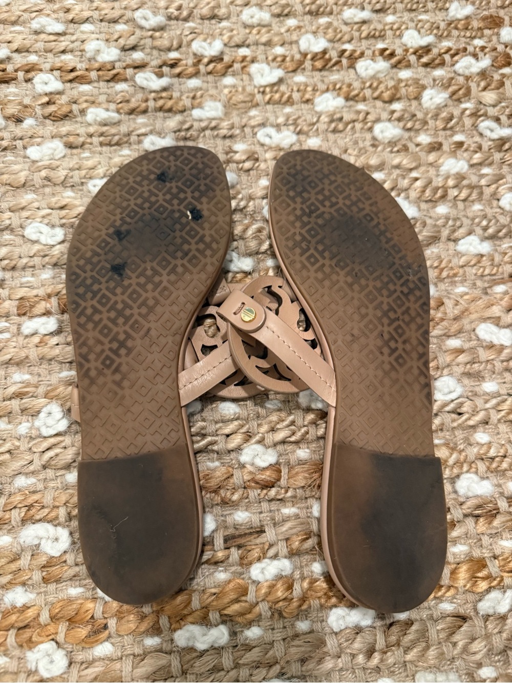 Tory Burch Pink-Tan Logo Thong Sandals - Picture 3 of 3